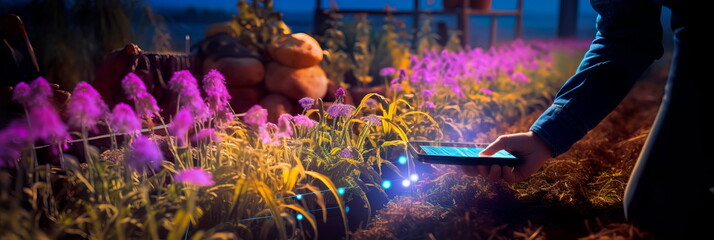 young farmer using a smartphone app to monitor crop health and irrigation, representing the integration of technology in modern farming. Generative AI