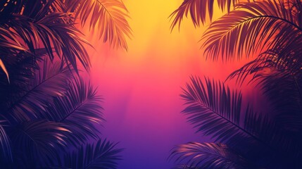Palm Leaves Silhouetted Against a Vibrant Sunset Gradient