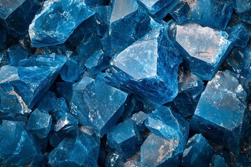 Blue Crystal Mineral Stone. Gems. Mineral crystals in the natural environment. Texture of precious and semiprecious stones. Seamless background with copy space colored shiny surface. Generative Ai
