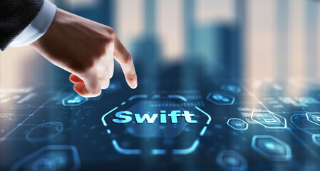 Naklejka premium SWIFT. International bank transfer system. Society for Worldwide Interbank Financial Telecommunications