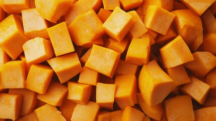 Sliced pumpkin ready for cooking. Culinary backdrop.