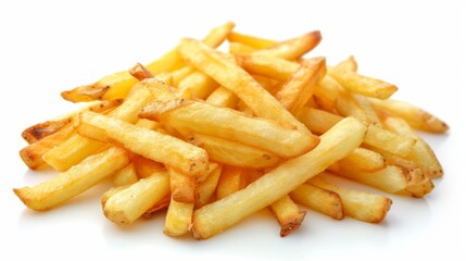 Top view image of crispy french fries on a clean white surface for culinary presentation