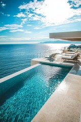 Fototapeta premium Serene Luxury: A Modern VillaInfinity Pool and Breathtaking Ocean Views