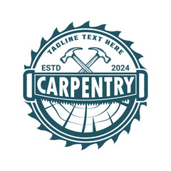 Vintage carpentry badge logo design with premium vector illustration.