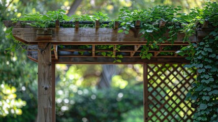 Pergola: A garden structure featuring an open lattice roof, designed to offer partial shelter and support for climbing plants.
