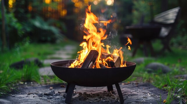 Fire Pit: A circular or square setup for burning wood or other materials safely, ideal for generating warmth and cooking in an outdoor setting.

