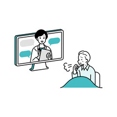 病院にオンライン相談・診断をするイラスト　パソコン