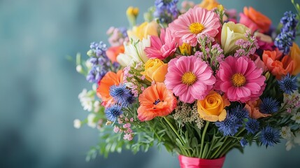 Obraz premium Colorful Summer Bouquet of Flowers with Green Foliage