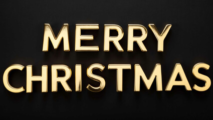 merry christmas word gold metallic shiny lettering on plain black background