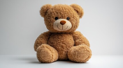 Obraz premium Cute Brown Teddy Bear Sitting on White Background