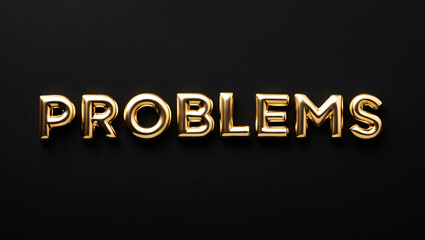 Obraz premium problems word gold metallic shiny lettering on plain black background
