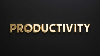 Obraz premium productivity word gold metallic shiny lettering on plain black background