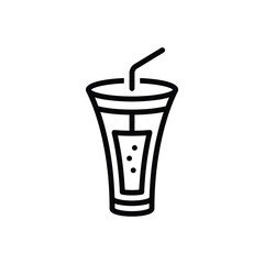 Black line icon for glass with straw