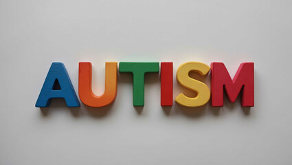 autism word colorful wooden letters on plain white background