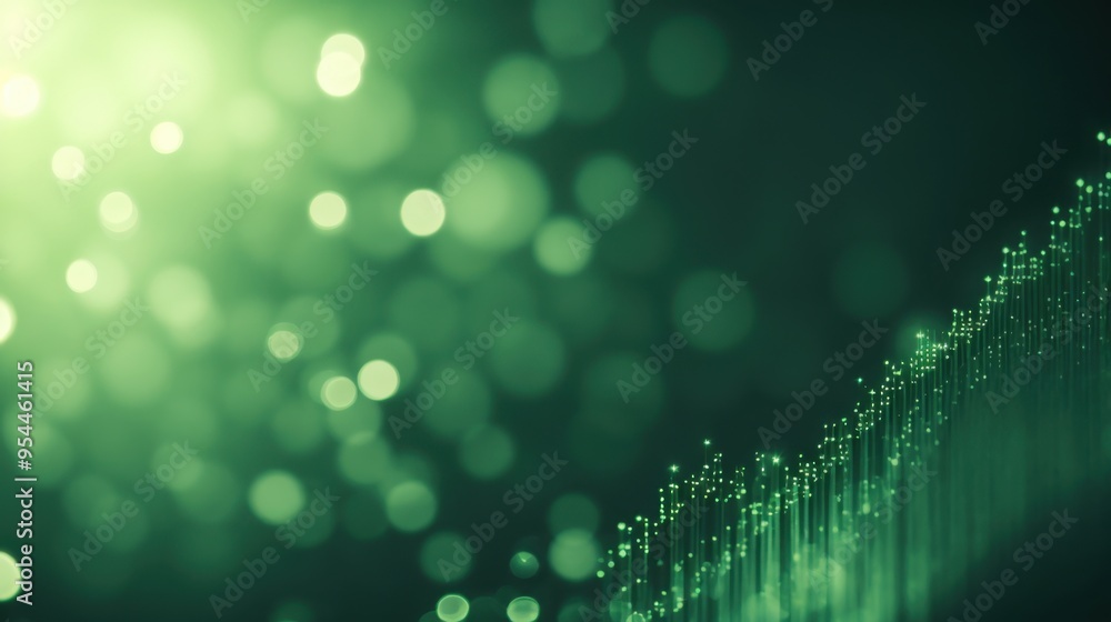 Poster digital wave pattern with bokeh lights on dark background green abstract design
