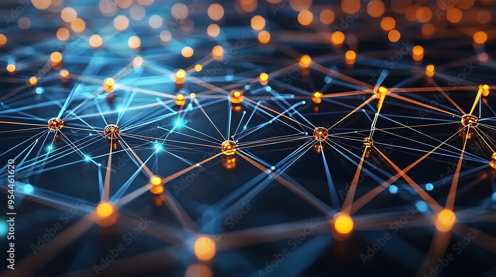 Poster Dots and lines form an intricate pattern, representing abstract network connections.