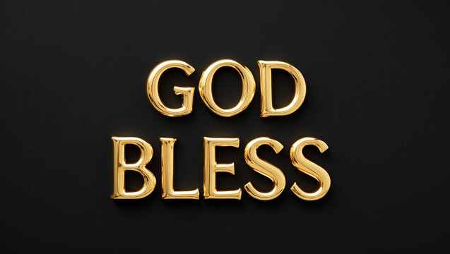 God bless you word gold metallic shiny lettering on plain black background