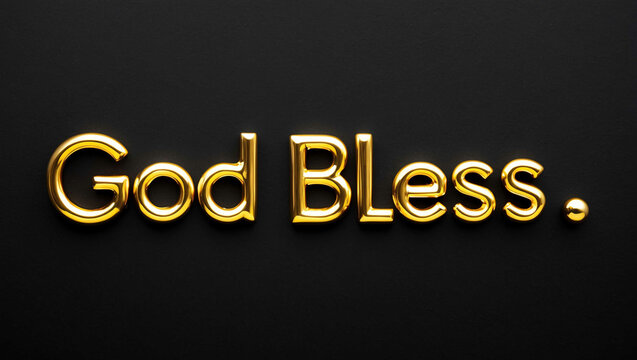 God bless you word gold metallic shiny lettering on plain black background