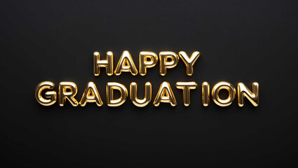 happy graduation word gold metallic shiny lettering on plain black background