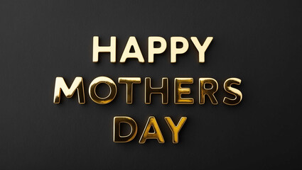 Obraz premium happy mothers day word gold metallic shiny lettering on plain black background