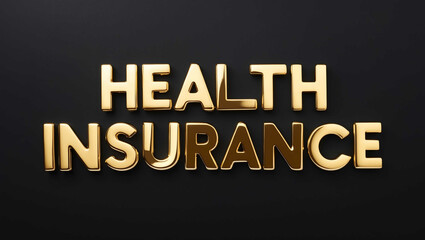 Fototapeta premium health insurance word gold metallic shiny lettering on plain black background