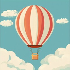 hot air balloon in the sky above the clouds. Children's card in flat design. Nice vector illustration