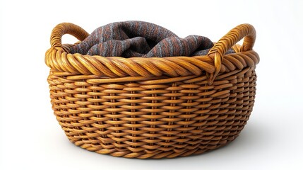 Obraz premium Wicker Basket with Fabric Isolated on White Background