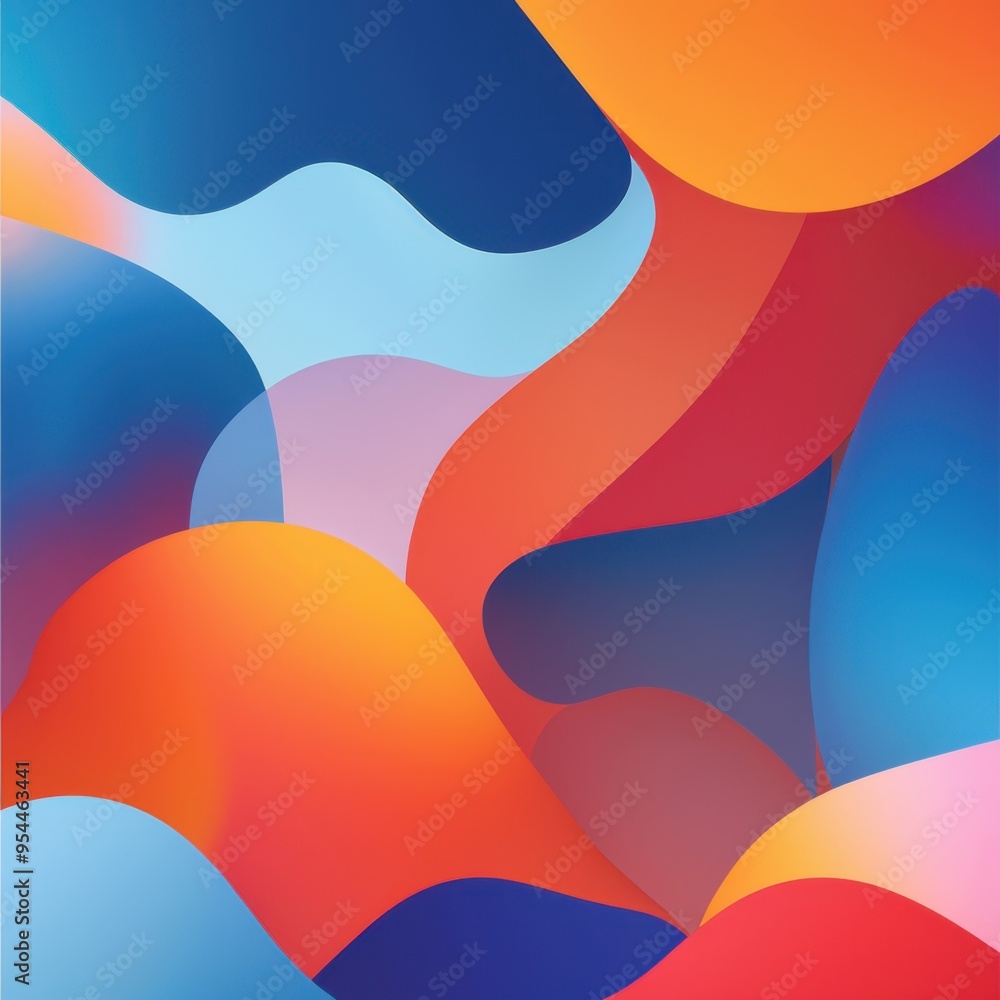 Poster exuberant abstract elements merge artfully in a harmonious combination of blue and orange