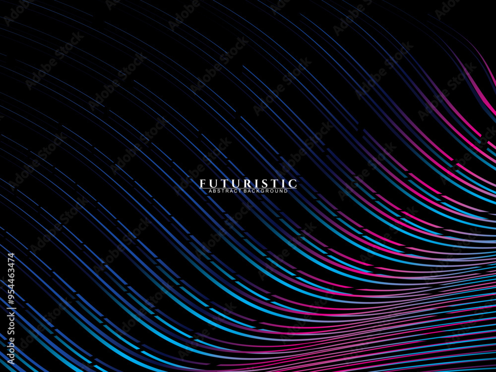 Fototapete futuristic abstract technology shining rainbow light lines on black background modern wave line patt