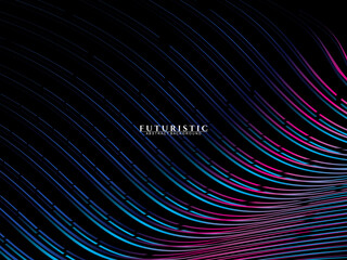 Futuristic abstract technology shining rainbow light lines on black background modern wave line pattern. Vector minimal line background with text for social media covers, headers, etc.