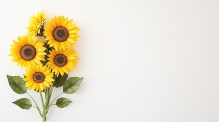 Obraz premium Summer bouquet with sunflowers, isolated on white, top view, 3D illustration