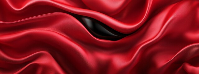 Fototapeta premium A tight shot of scarlet fabric showcases a solitary black hole in its heart
