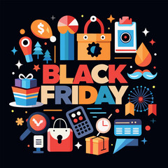 Flat design vector illustration depicting a Black Friday sale, featuring eye-catching graphics and promotional elements.