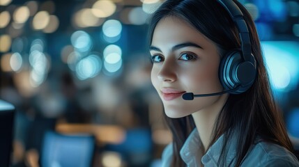 Female Customer Service Representative Wearing Headphones