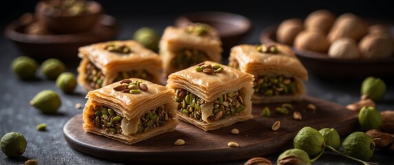 Oriental sweets close up Baklava with pistachios. © Ta Sher