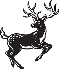 Obraz premium A silhouette of a deer with horns, set against a vibrant green background, showcasing elegant vector art design