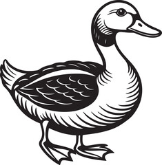 Fototapeta premium A black and white vector illustration of a duck, showcasing its distinct features and elegant form in a minimalist style