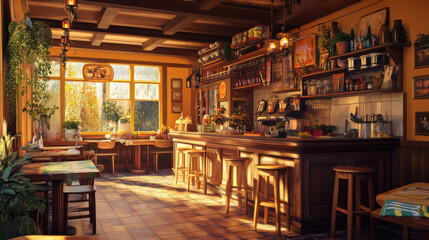 Fototapeta premium Ultra-detailed image of a family-owned restaurant, with a warm, inviting atmosphere