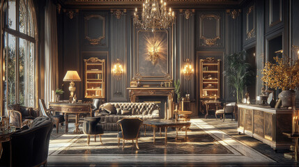 Obraz premium Ultra-detailed image of a high-end furniture store interior, with luxurious materials and