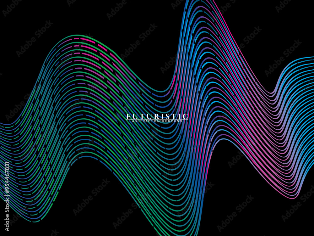 Fototapete futuristic abstract technology shining rainbow light lines on black background modern wave line patt
