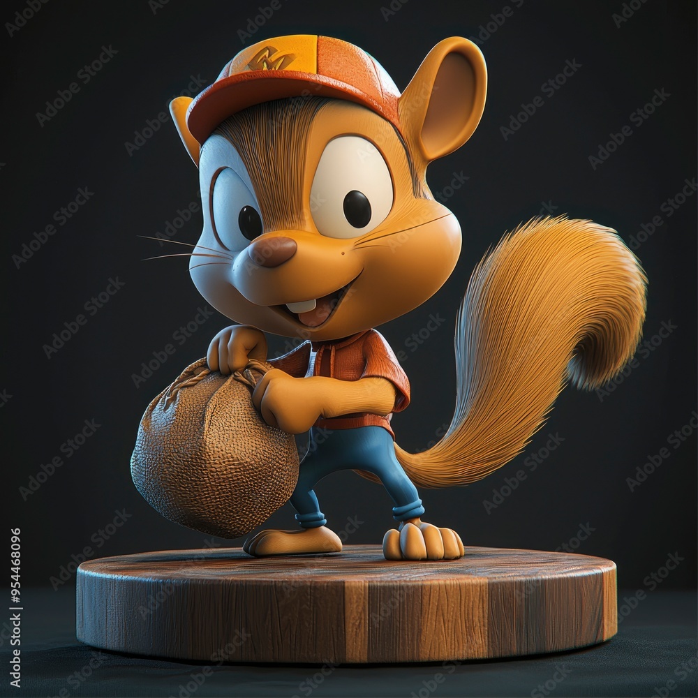 Wall mural cute cartoon squirrel with a sack of nuts