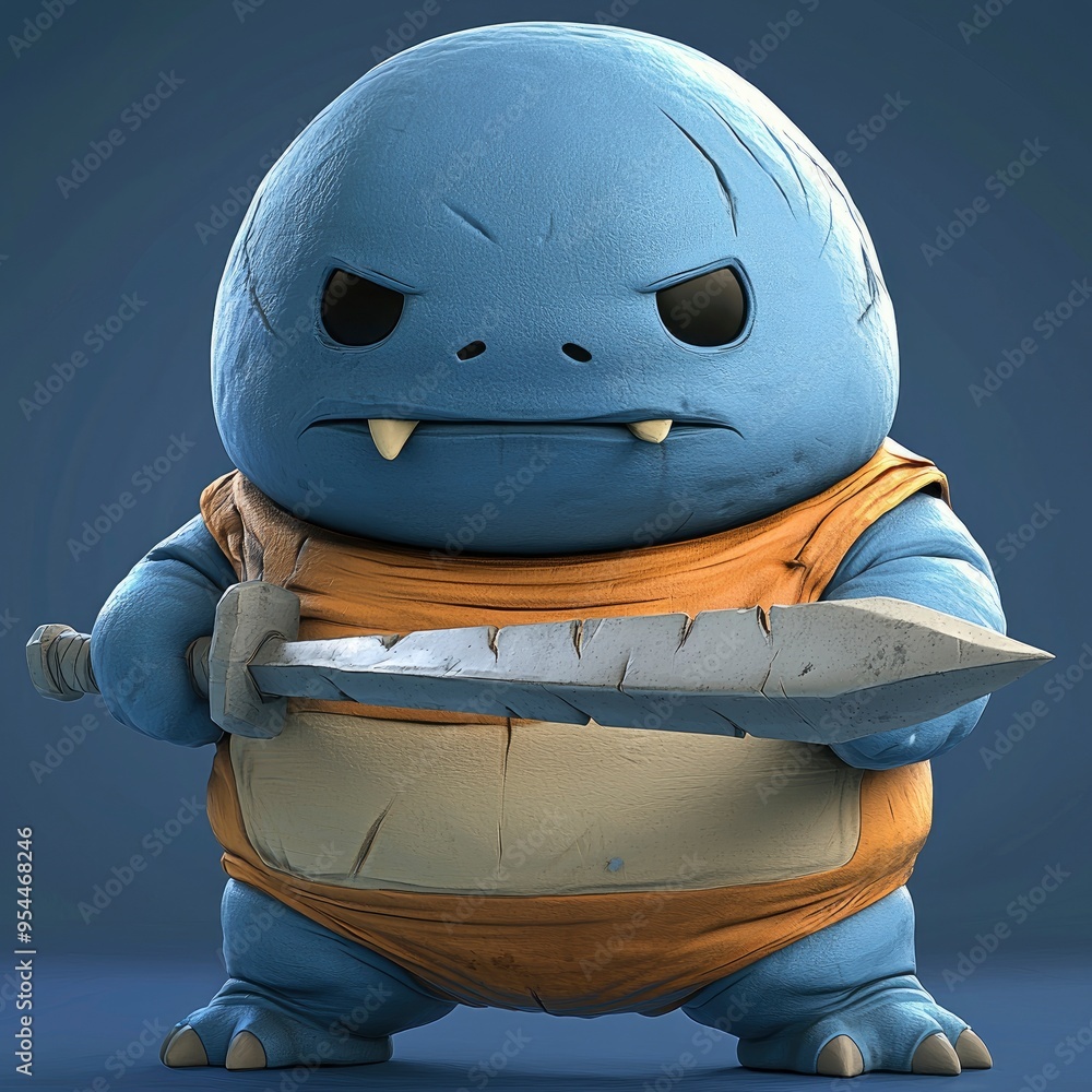 Canvas Prints cute blue monster holding a sword