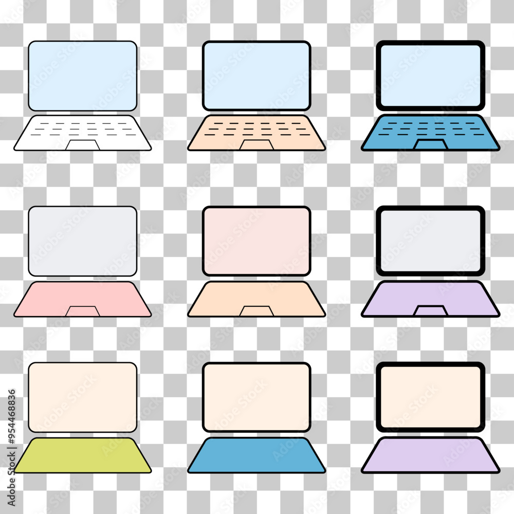Aufkleber set of laptop flat web icon, notebook computer technology symbol , blank display vector illustration