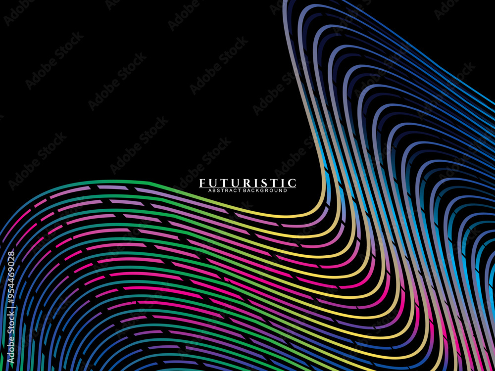Fototapete futuristic abstract technology shining rainbow light lines on black background modern wave line patt