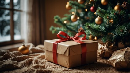 Christmas gift box under tree