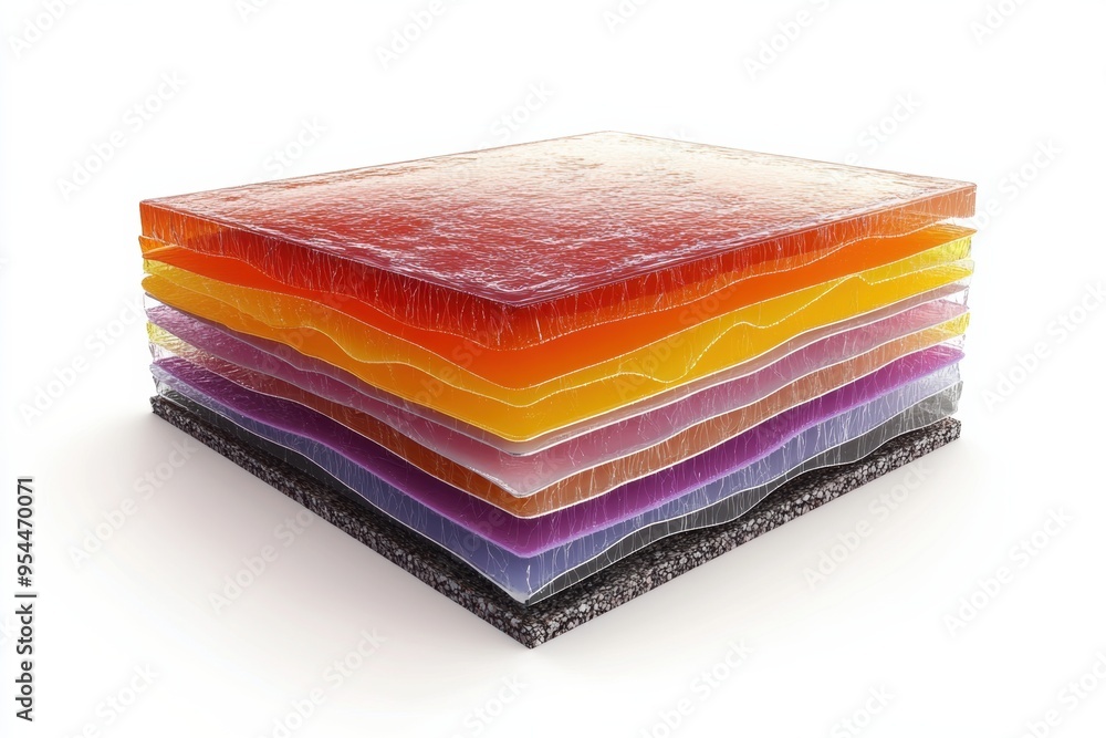 Poster a cross section of solar cell showing colorful layers, illustrating its structure and functionality.