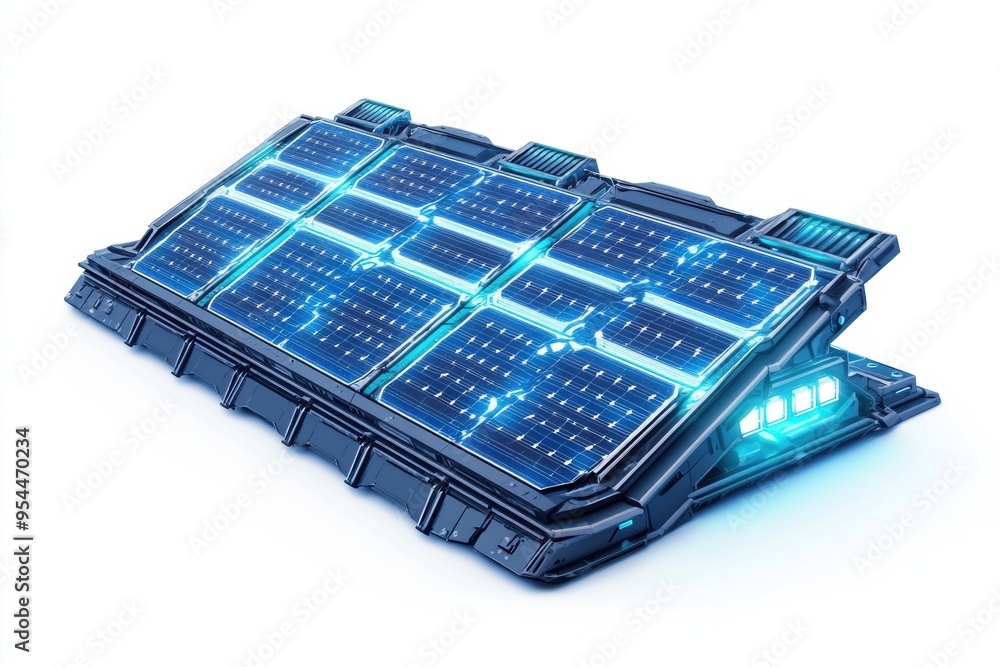 Poster futuristic solar array with advanced technology and glowing elements, showcasing sci fi energy conce
