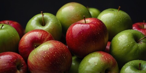 A pile of red and green apples sitting on top of each other.