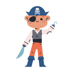 Boy in pirate Halloween costume vector cartoon character.