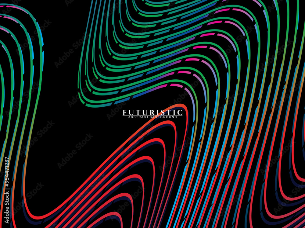 Fototapete futuristic abstract technology shining rainbow light lines on black background modern wave line patt